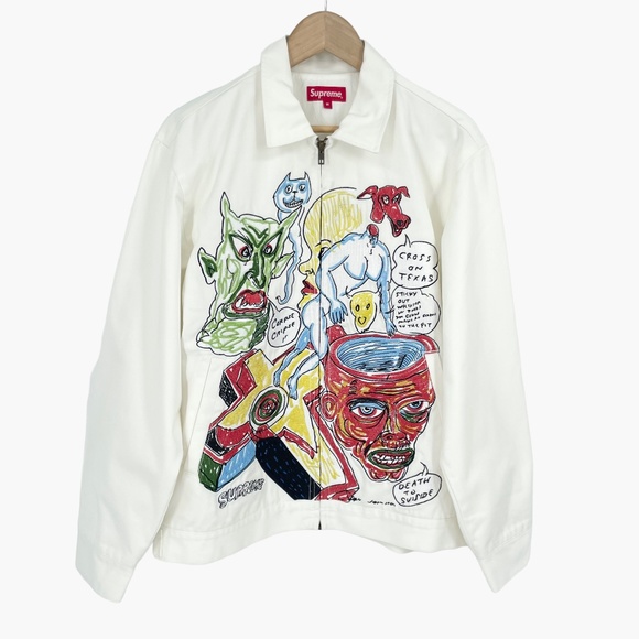 Supreme x Daniel Johnston Men's Embroidered Art Work White Jacket - Picture 1 of 11